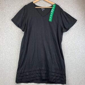 Nicole Miller linen shift dress midi black minimalist neutral basics casual XL